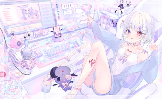 堕落ぴてちゃん⋆꙳  お誕生日記念グッズのイラストを描かせて頂きました 配信内でもめちゃかわなEDにイラストを使ってもらってますˆ ̳ ,  ̫ , ̳ˆ⟡