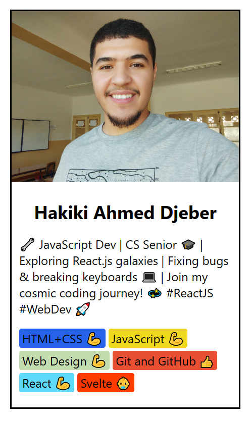 HakikiAhmeDJ's tweet image. Just unlocking the magic of React with Jonas Schmedtmann! 🪄👨💻 reviewed JS essentials, Explored some React basics : components, JSX, props... . Built : profile card & pizza menu . I'm just getting started! Join me for more updates and projects. 🛣️👨💻 #CodeJourney #ReactLearning