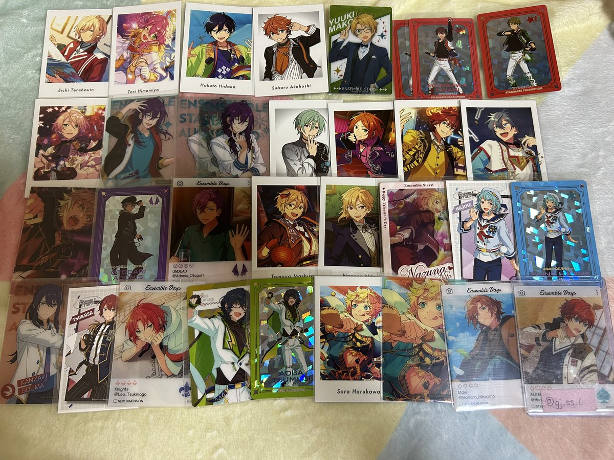 あんスタ ぱしゃっつ クリアカード ギラギラカード ステッカー EMOCA 等
求→リプ欄(一彩,HiMERU,こはく,ニキ)
譲→英智,桃李,北斗,スバル,真,千秋,翠,藍良,マヨイ,巽,ひなた,燐音,ニキ,晃牙,アドニス,友也,なずな,創,颯馬,司,レオ,つむぎ,宙,斑

郵送または都内手渡し
譲渡,比率違い可(ALT欄に記載)