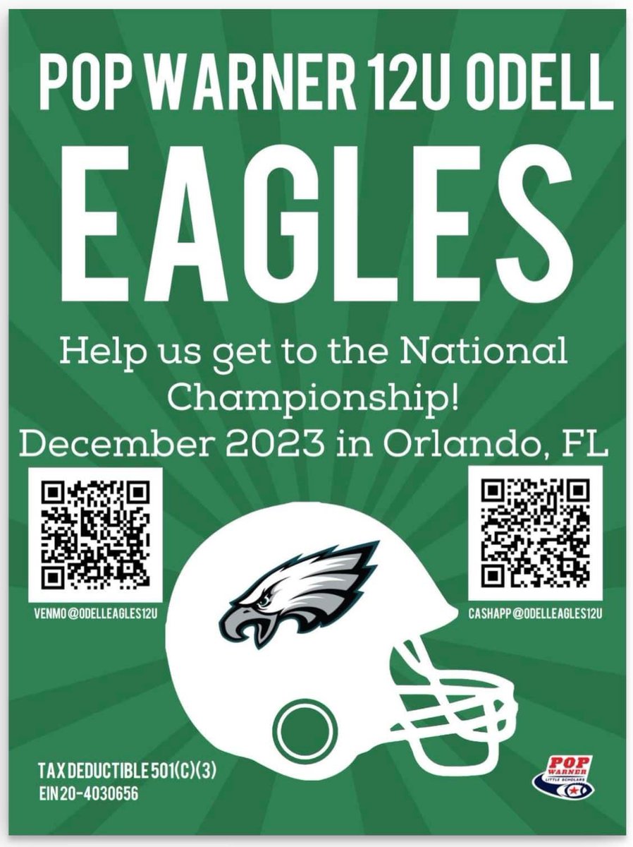 coachbrown319's tweet photo. Our Odell Eagles 12U are on the path to #PopWarner Nationals but we are looking for #donations to get them there. More information can be found in the photos. #youthfootball #popwarnerfootball #help #raisemoney #donation #youthsports https://t.co/7sPXfskD4R