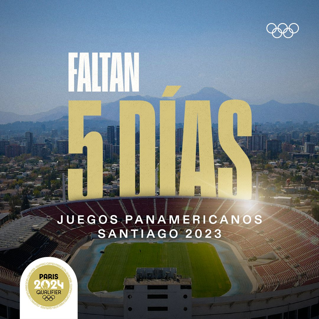 juegosolimpicos's tweet photo. ¡Faltan 5️⃣ días para #Santiago2023! ✨

Los Juegos Panamericanos @santiago2023 están por comenzar, un evento CLAVE para los atletas americanos en el camino a @Paris2024. 🇨🇱 🔜🇫🇷

🎟️Más de 100 cuotas directas a #Paris2024
📆Del 20 de octubre al 5 de noviembre

#RoadToParis2024 https://t.co/sK0GafPMrp
