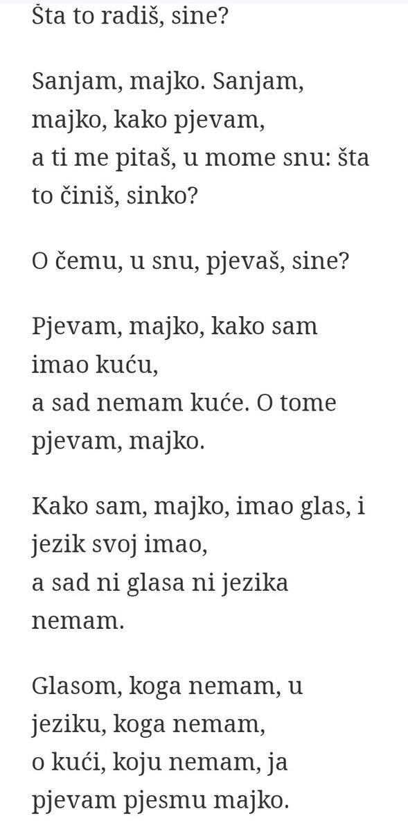 Ова е поемата Мора, на А. Сидран, која, според него, ја сонувал уште во 1986, но чудно - на македонски! Кога се разбудил, решил да ја запише на својот мајчин јазик, затоа што македонскиот не го владеел! И види чудо, во 1986 год. поетовиот гениј ја насетил нашата ни судба денес!