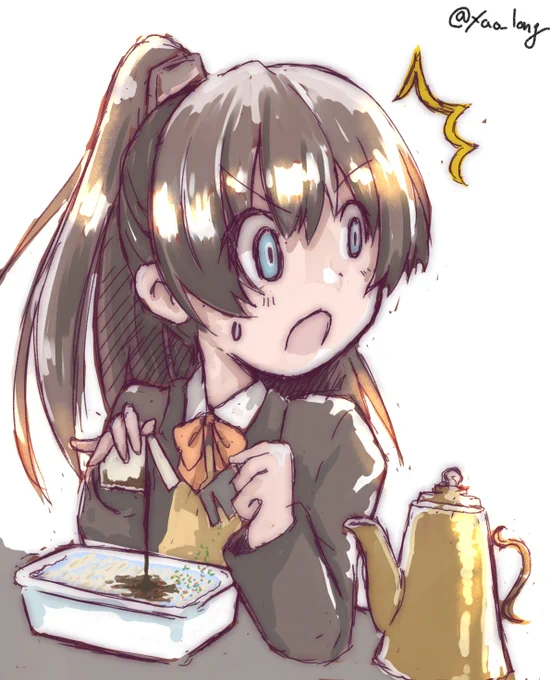 初カップ焼きそばの熊野さん。ソースはお湯を捨ててからですよ…。#艦これ版深夜の真剣お絵描き60分一本勝負 #艦これ版真剣お絵描き60分一本勝負_20231015 