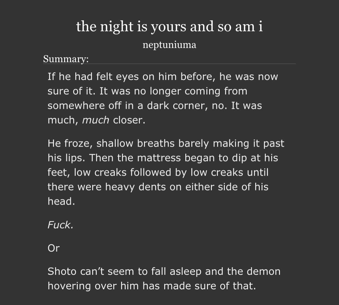 • #voxtoweek2023 day 7 - incubus au/hunter and prey
🦇 “the night is yours and so am i”🩸
• 6.3k words
• explicit 🔞
• archiveofourown.org/works/50709910
(make sure to read all tags!)
#voxto