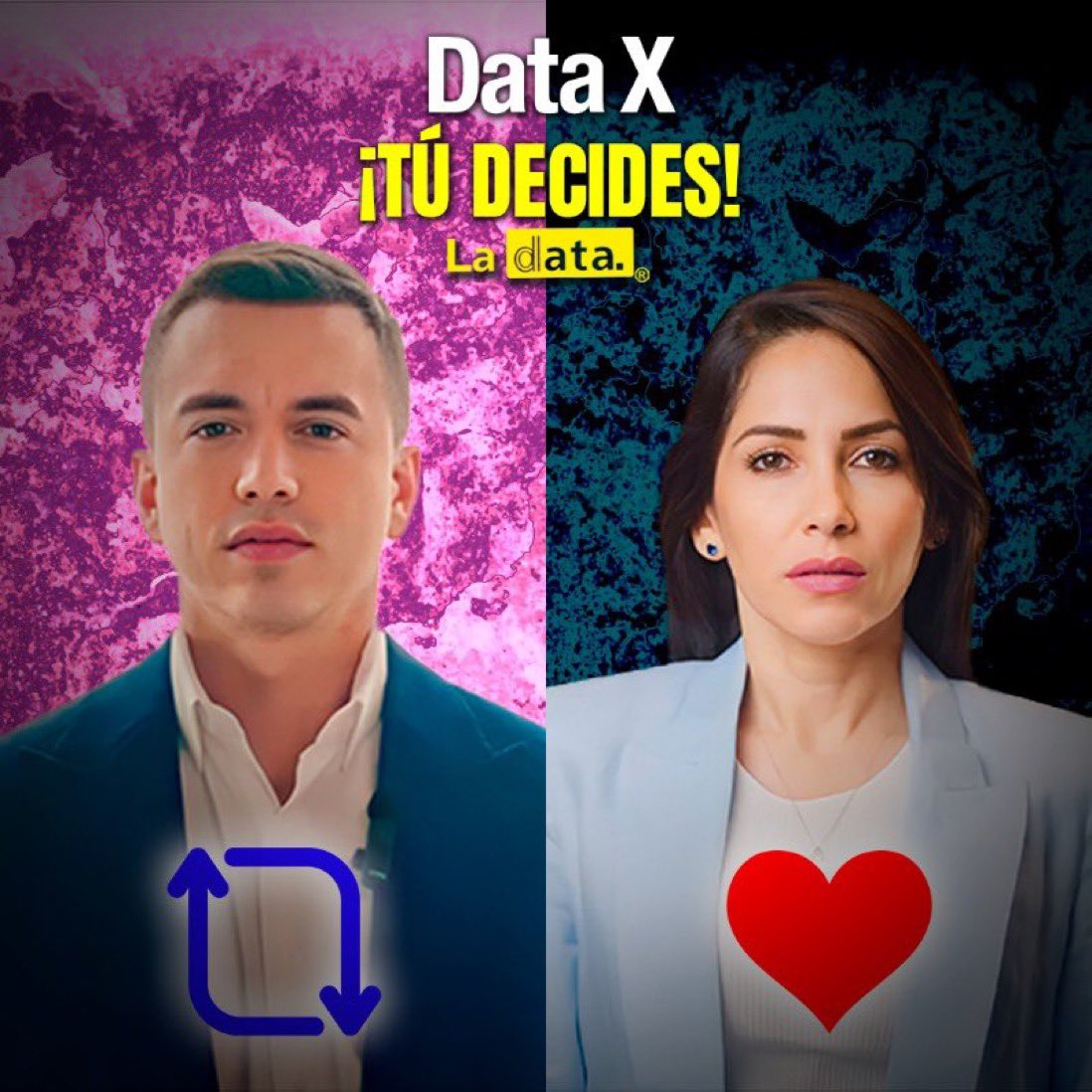 johanitaguayaca's tweet photo. TÚ DECIDES! 👇

🔁 Daniel Noboa 
❤️ Luisa González https://t.co/Ql8kLDITk6