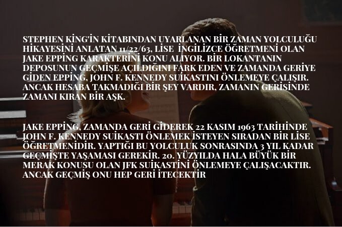 DDStarcourt's tweet photo. #StephenKing'in kitabından uyarlanan (11/22/63), öğretmen olan Jake Epping. Bir lokantanın deposunun geçmişe açıldığını fark eden ve zamanda geriye giden Epping, John F. Kennedy suikastını önlemeye çalışır ancak hesaba katmadığı bir şey vardır zamanı büken bir aşk. #Tvplus #Hulu https://t.co/bVvXguvliV