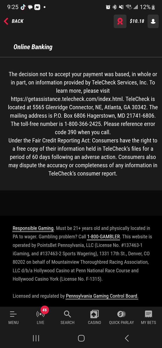 Timothy10288544's tweet photo. @PointsBetHelp The only betting site in the world who doesn't allow you to deposit. https://t.co/EA00RHznDg