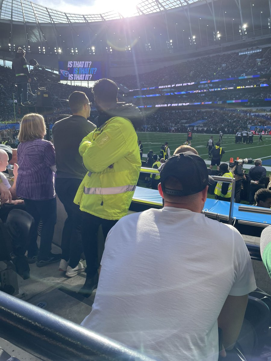 nicktite's tweet photo. @NFLUK @SpursStadium Would be better if the stewards were not standing at the stairwell in my view so could be better, why with such a harmonious crowd is this necessary? https://t.co/dc6mrmYccG
