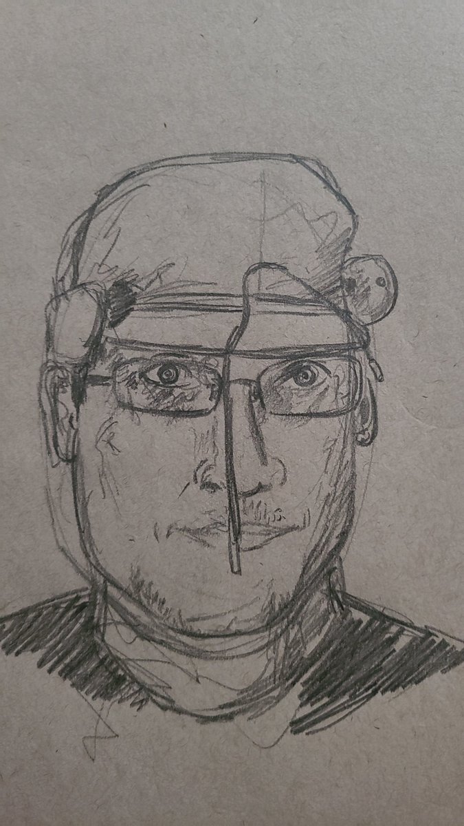 hornerjimmy's tweet image. Tried a no erase method of drawing John from an old video thumbnail for putting things on your head day #nerdfArters safe to say it went poorly.