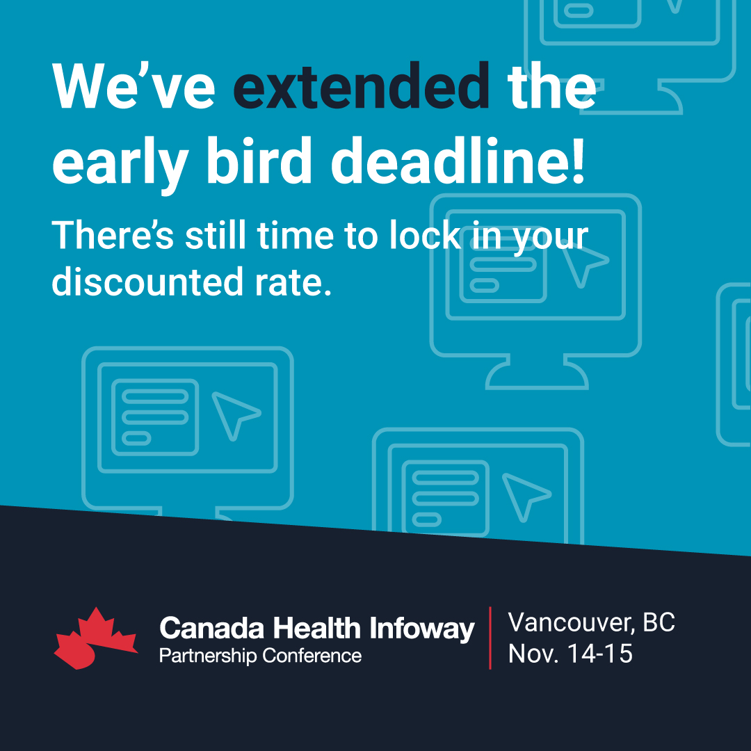 Today is the last day to take advantage of our extended early bird pricing for the 2023 Infoway Partnership Conference in Vancouver.

Sign up now to save: bit.ly/3ySAUuj 

#ThinkDigitalHealth