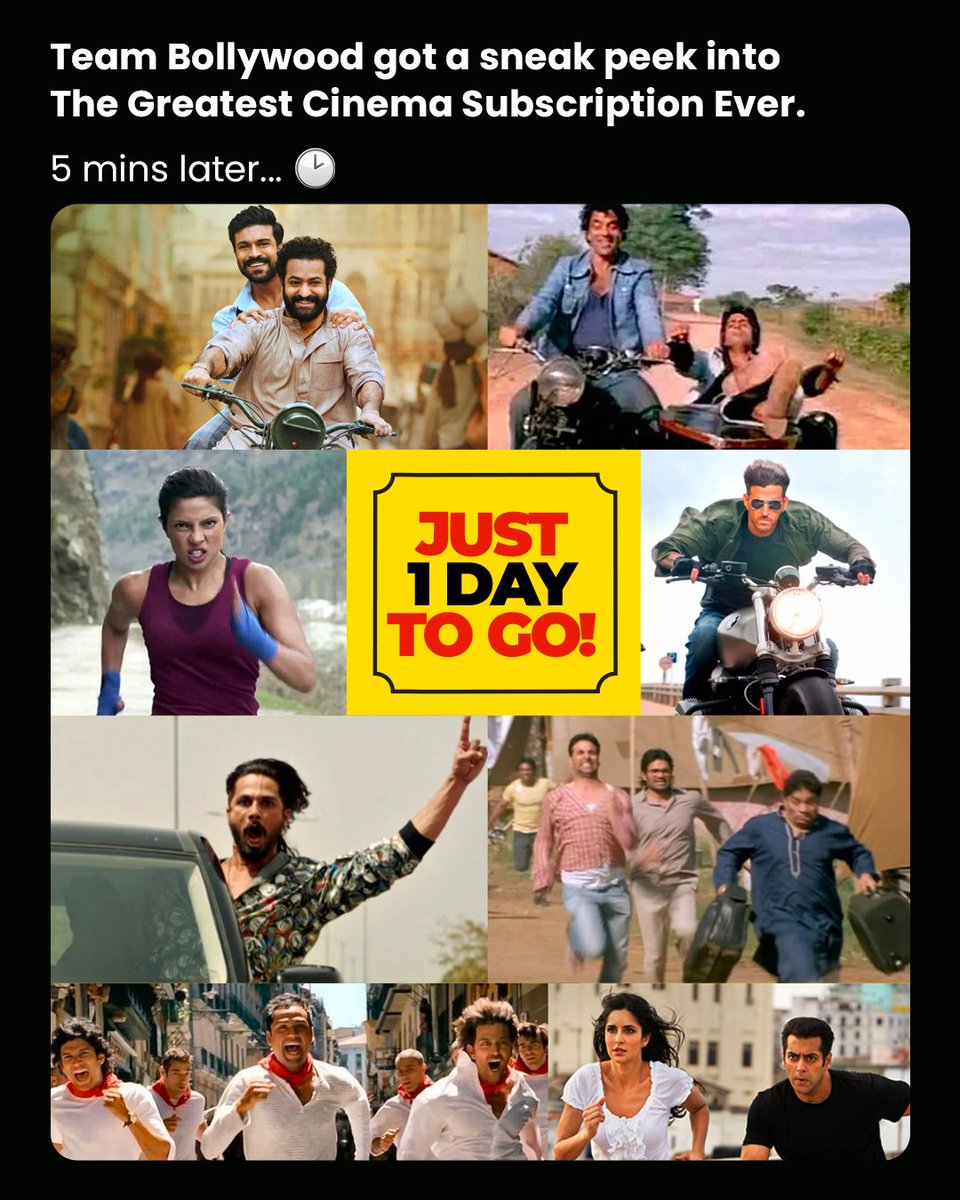 _PVRCinemas's tweet photo. Bollywood gang is going crazy since they got the little preview of what's coming their way! ππ
1 day to go for the final reveal, are you all ready? π€©
.
.
.
#BiggestOffer #GrandOffer #BigScreenOffer #Surprise #StayTuned #1DayToGo #ComingSoon https://t.co/jn4h6WNUzs
