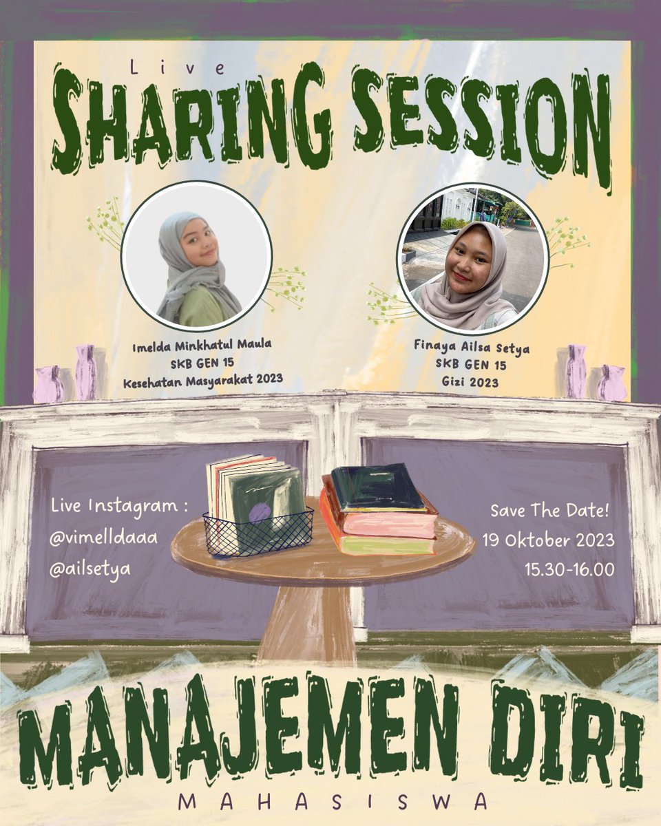 DdalgiPim's tweet photo. Hallo gaiss, yuk kita bincang asyik bareng tentang "Manajemen Diri Mahasiswa" buat kalian yang maba yang masih bingung gimana cara mengatur diri selama kuliah, boleh banget join ya! Jangan lupa catat tanggalnya💐Ajak temen kalian juga ya https://t.co/ty6PFJeDIS
