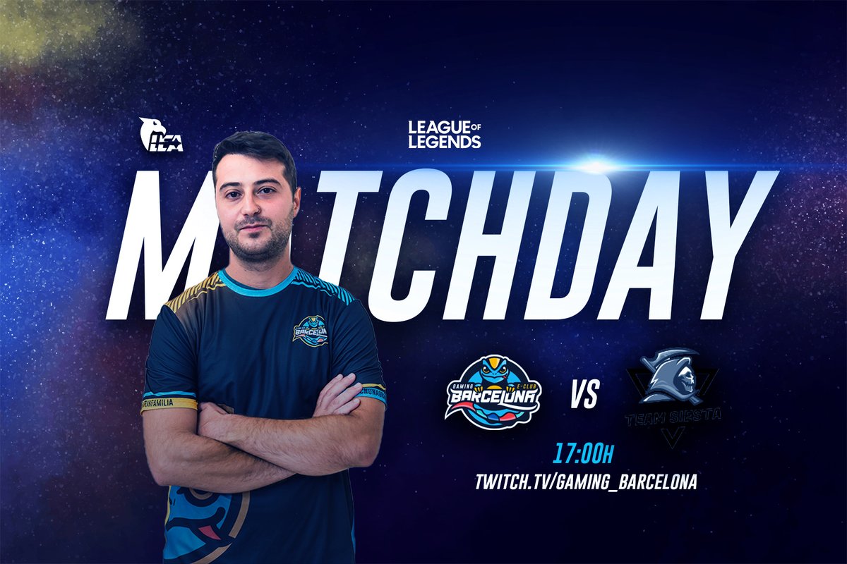 MATCHDAY 💙💛 | <a href="/LEAmateur_/">LEA</a> 

Tenim jornada de la LEA! Ens veiem com sempre al nostre canal de Twitch 💜

🆚 Team Siesta
⏰ 17:00h
📺 Twitch.tv/Gaming_Barcelo…

Va, nanos!

👤 <a href="/16juancuenca/">Juan</a> 
👤 <a href="/SorehBeast/">SorehBeast</a> 
👤 <a href="/XSeffex/">Seffex</a> 
👤 <a href="/ValeirasYago/">Tadø</a> 
👤 <a href="/PegaSenpai/">Pega senpai</a> 

#OrgullBarceloní💙💛