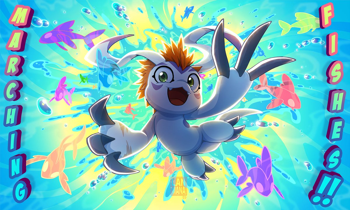 Lanmanigans's tweet photo. Art trade for @fishoren of their OC's digimon partner Gomamon~ :D https://t.co/MTR8cUUh77