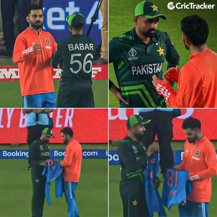 iamalee018's tweet photo. Virat Kohli with his signed Jersey for Babar Azam. fan boy moment ♥️بِھرا جی جس کے تم فین ہو وہ بھی کنگ کوہلی کا فین ہے💕 https://t.co/MnQXNj8mP3