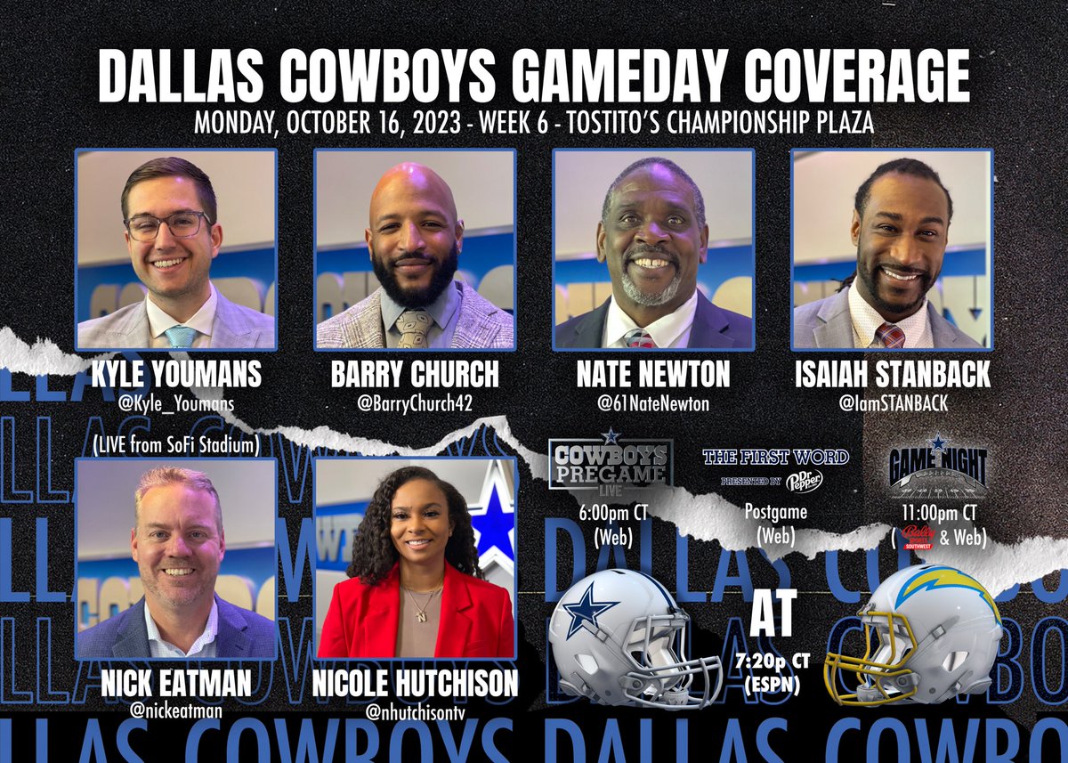 Kyle_Youmans's tweet photo. 🗣️ Hey Siri, play my pregame playlist!

The #Cowboys Pregame Live crew is back outdoors for #MNF against the Chargers! Come join us for all the FREE fun on Tostitos Championship Plaza @thestarinfrisco!

Show begins at 6pm and runs until 7 #CowboysNation #DALvsLAC https://t.co/IzicYqCEfA