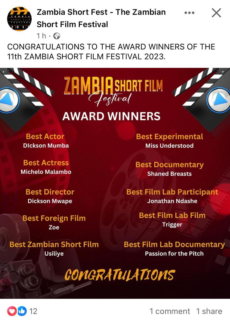 BringsuEsther's tweet image. Congratulations @MichieZambia for winning best actress at the Zambian Short film festival for her mind blowing performance in the film Miss Understood. Her acting debut and she totally killed it. She deserves all her flowers. Thank you Michie