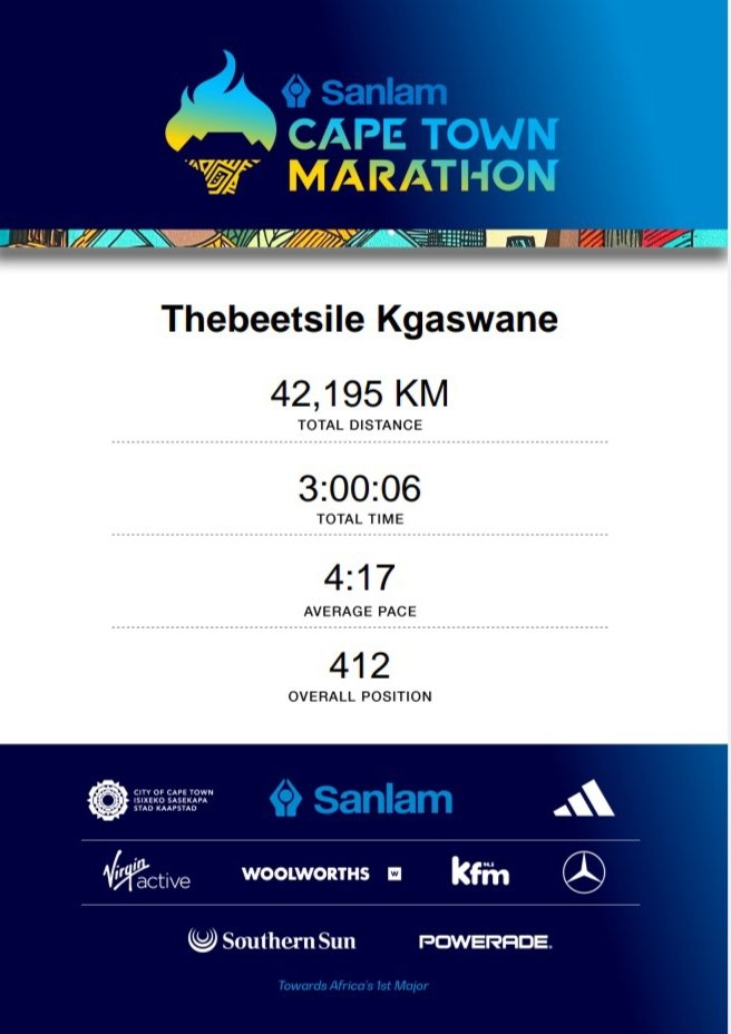 Disadvantages of mat to mat but if we got PB's we ignore all that and celebrate a PB.... Thank you #SCTM #SanlamCapeTownMarathon2023 #Rentpaid #StopGBV #SANDF_WP_AC #Energade #NewBalance #NBFuelCellV3 #Fitness #LoveOfRunning #FetchYourBody2023 #TrainingWithTumiSole #Suunto