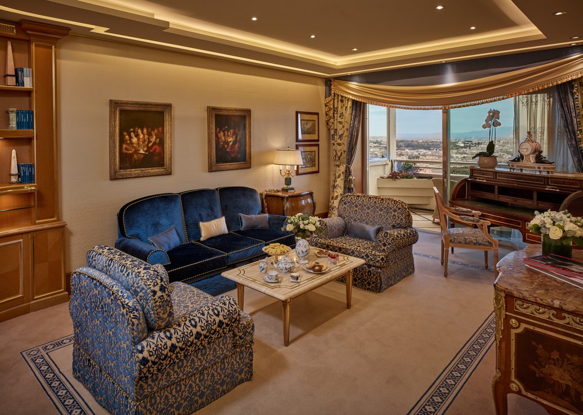 A comfy living room with views of the Eternal City. ✨ #SatisfyingSunday #SuiteLife #RomeCavalieri #WaldorfAstoria