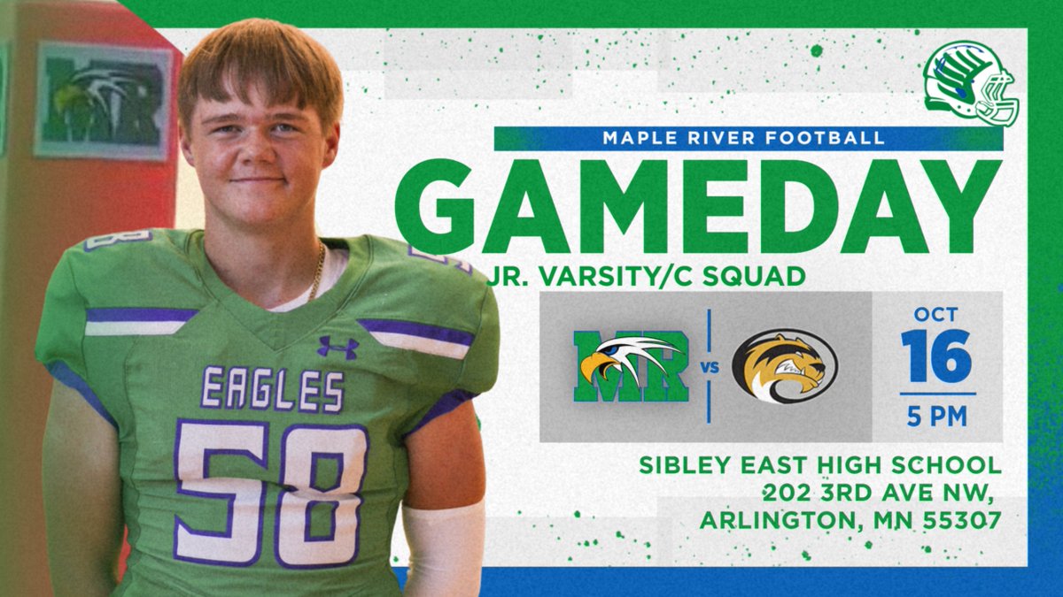The Maple River JV will travel to Arlington on Monday, Oct. 16th, to play Sibley East.  Join us for the trip and Cheer on your Eagles! #wearemapleriver