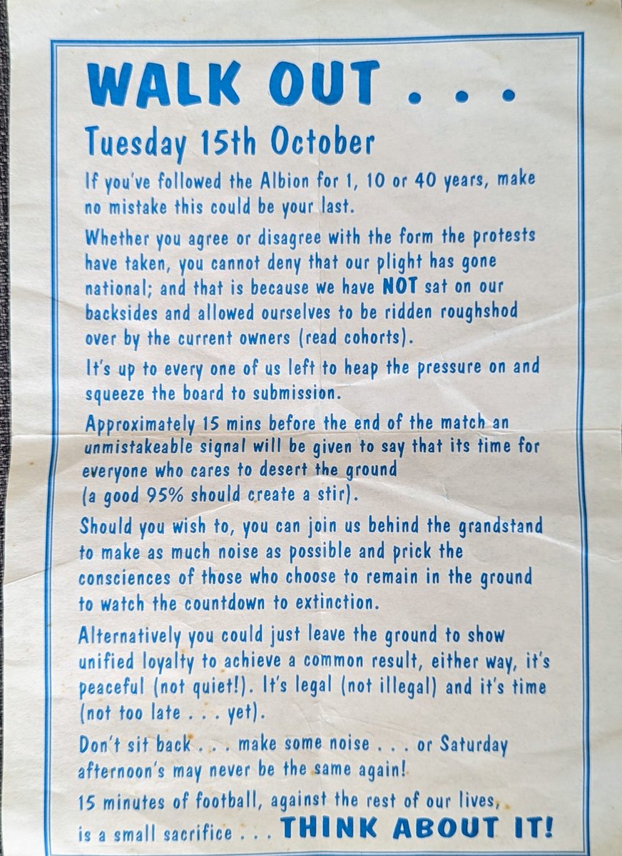 A reminder of where we've come from. 27 years ago today, the walkout at the Goldstone 15 minutes from time. Lost to Hereford, bottom of the league with no ground the following season.#bhafc @atilatstokbroka