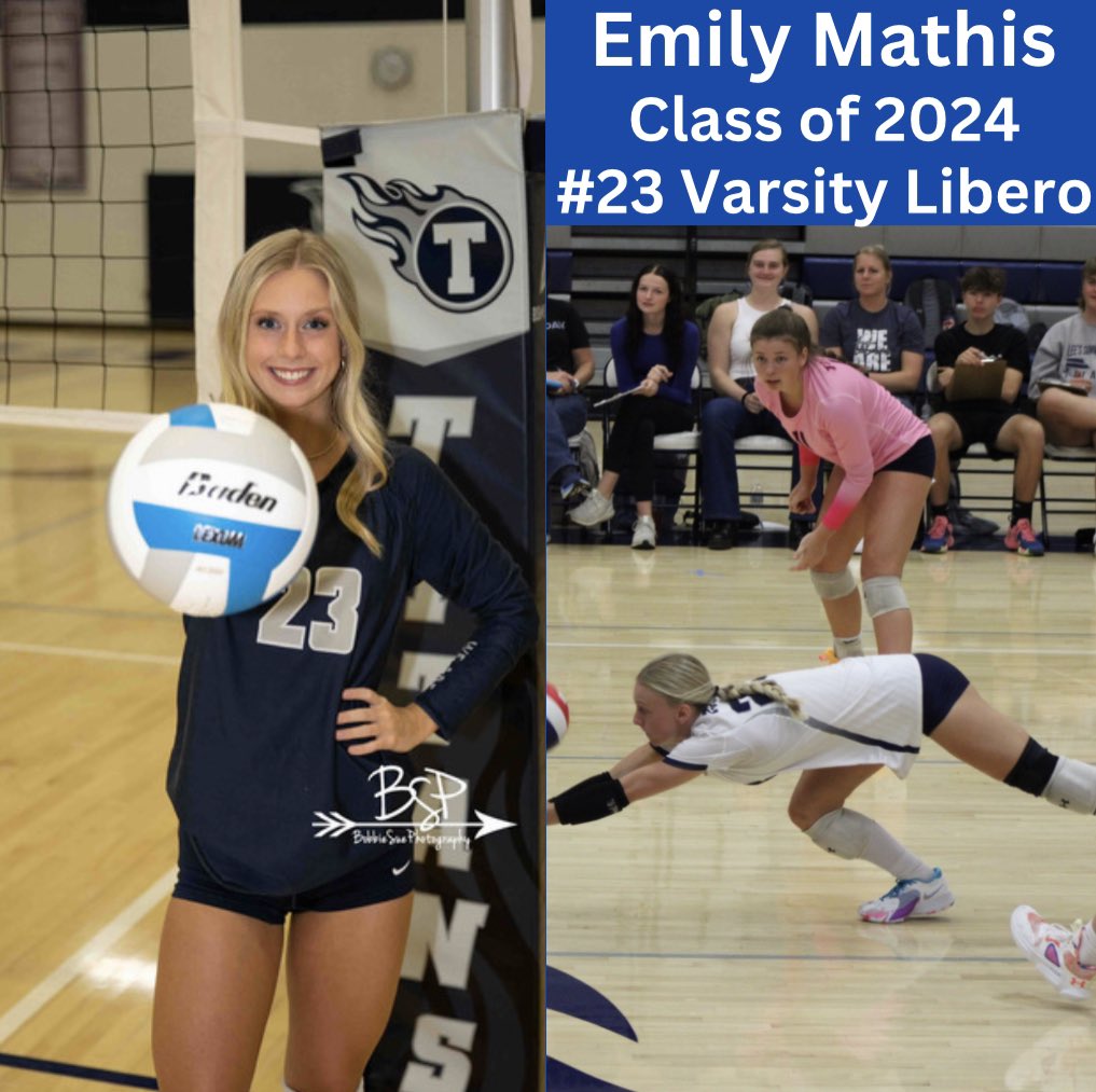 And finally, our last senior. Emily Mathis. Emily is a leader on the court as she is our libero. Emily recently got injured but still knows how to show her leadership and help get the team going.