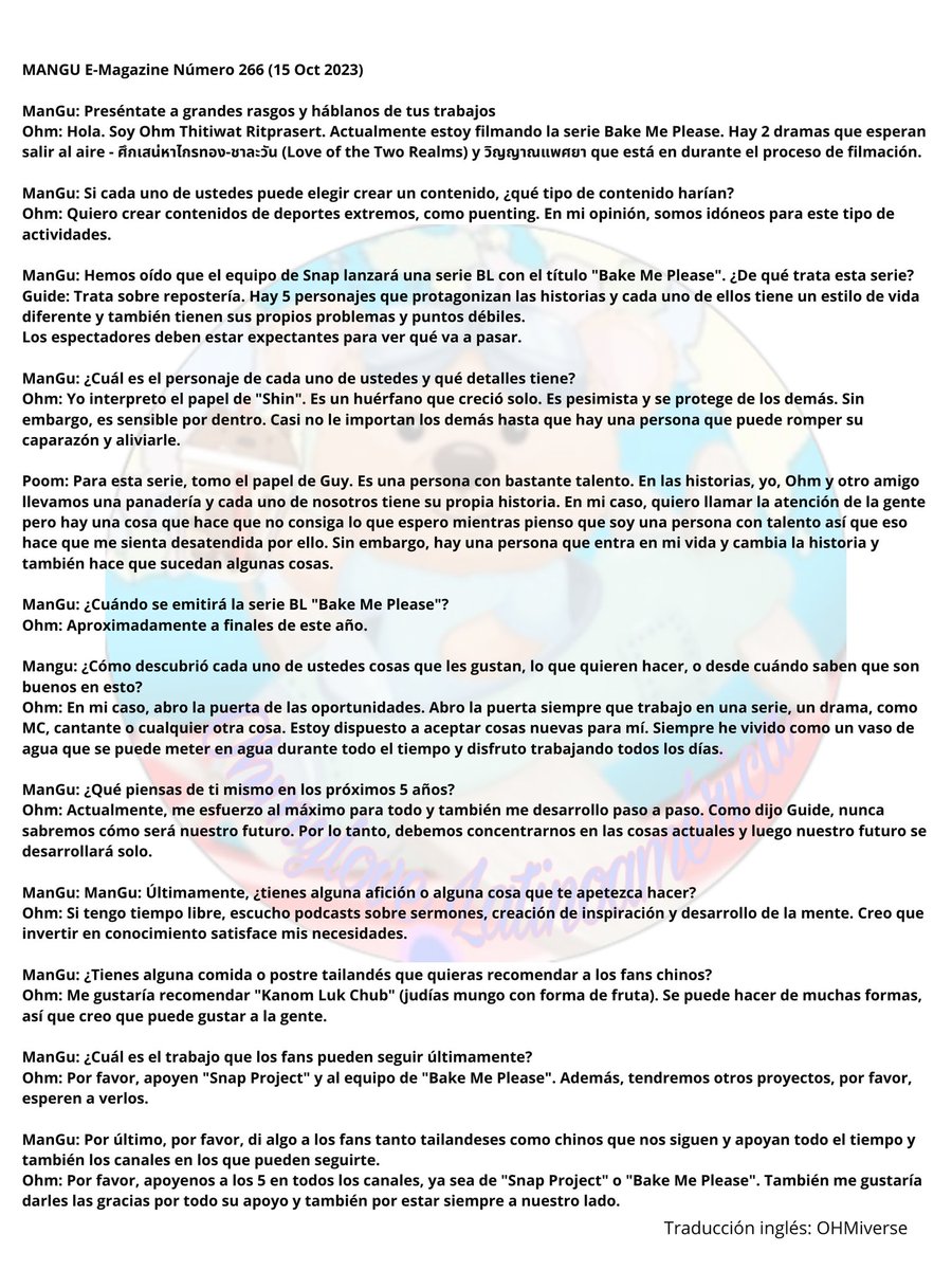 OhmyloveLat's tweet image. [Traducción Español] 
Parte de Ohm 💙 

MANGU E-Magazine Número 266 (15 Oct 2023)

🔗 atmangu.com/article/1900
(Por favor, visite la página web para aumentar el número de visitas)

#ManGuMagazineXSnapProject #SnapProject
#OhmThitiwat #โอห์มไง

Eng: @OHMiverse 💗