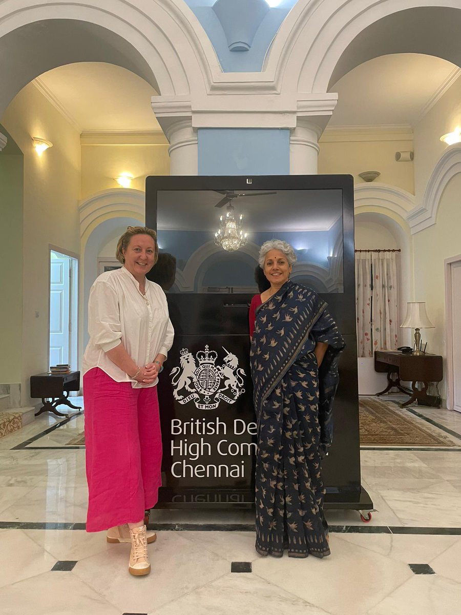 A pleasure to meet @doctorsoumya @ukinchennai - an extraordinary woman who was @WHO CSO during Covid pandemic. Look forward to finding new UK partnerships for her work now taking on the scourge of #TB, malnutrition & stunting in too many young lives. @unicef #1000days @mssrf