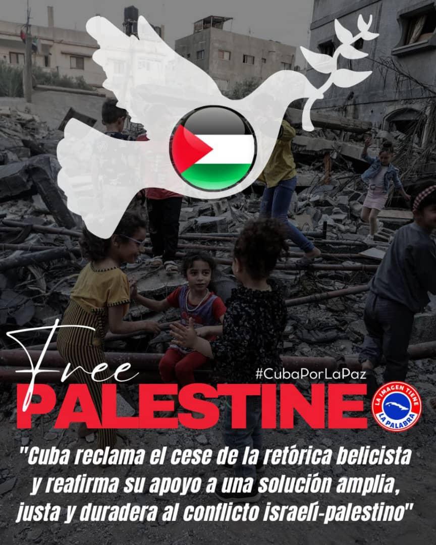 A través de <a href="/CubaMINREX/">Cancillería de Cuba</a> nuestro país ratifica su compromiso con una paz justa y duradera en Oriente Medio y aboga por un cese al fuego inmediato en Gaza y la posibilidad del arribo de ayuda humanitaria a esa región. #Cuba #CubaPorLaPaz
#SanctiSpíritusEnMarcha