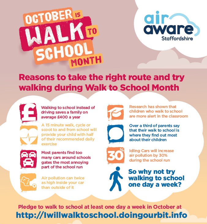 It is our penultimate week of Walk to School Month. Can any class knock Class 14 out of the leadership? We need everyone to ditch the car and walk, scoot and bike to school. @AirAwareStaffs