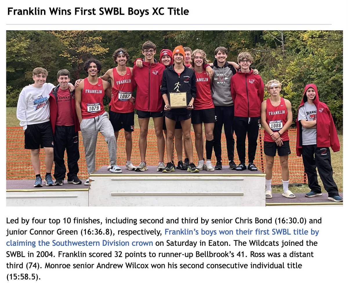 Franklin Wins First SWBL Boys XC Title swblsports.com @BellbrookSports <a href="/Coach_ODell/">Charlie O'Dell</a> <a href="/HornetsInGame/">Monroe Athletics</a> <a href="/MonroeLSD/">Monroe Schools</a> <a href="/berryjohnt/">John Berry</a> <a href="/TheEdgeAthletic/">TheEdge_Athletics</a> <a href="/RossRamsAD/">Justin Beck</a> <a href="/stew1133/">Bill Stewart</a> <a href="/Ross_Local/">Ross Local School District</a> @RossLocalSuper <a href="/BellbrookSuper/">Doug Cozad</a> <a href="/EdgewoodCougs/">Edgewood Schools</a> <a href="/EdgewoodAthlet1/">Edgewood Athletic Boosters</a> <a href="/BellbrookSchool/">Bellbrook-Sugarcreek Schools</a> <a href="/FCSWildcats/">FCS Wildcats</a>