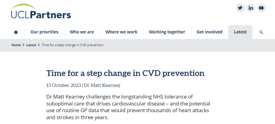 DrMattKearney's tweet photo. NHS challenge - time for a step change in CVD prevention. New @HSJnews opinion piece: smart use of GP data to optimise treatment in BP/cholesterol/diabetes/CKD will prevent 1000s of heart attacks/strokes in 3 yrs. #CVDACTION @PrimaryCareNHS @BolaOwolabi8 https://t.co/mBuoIx7Gwz https://t.co/OSWPXeZtr8