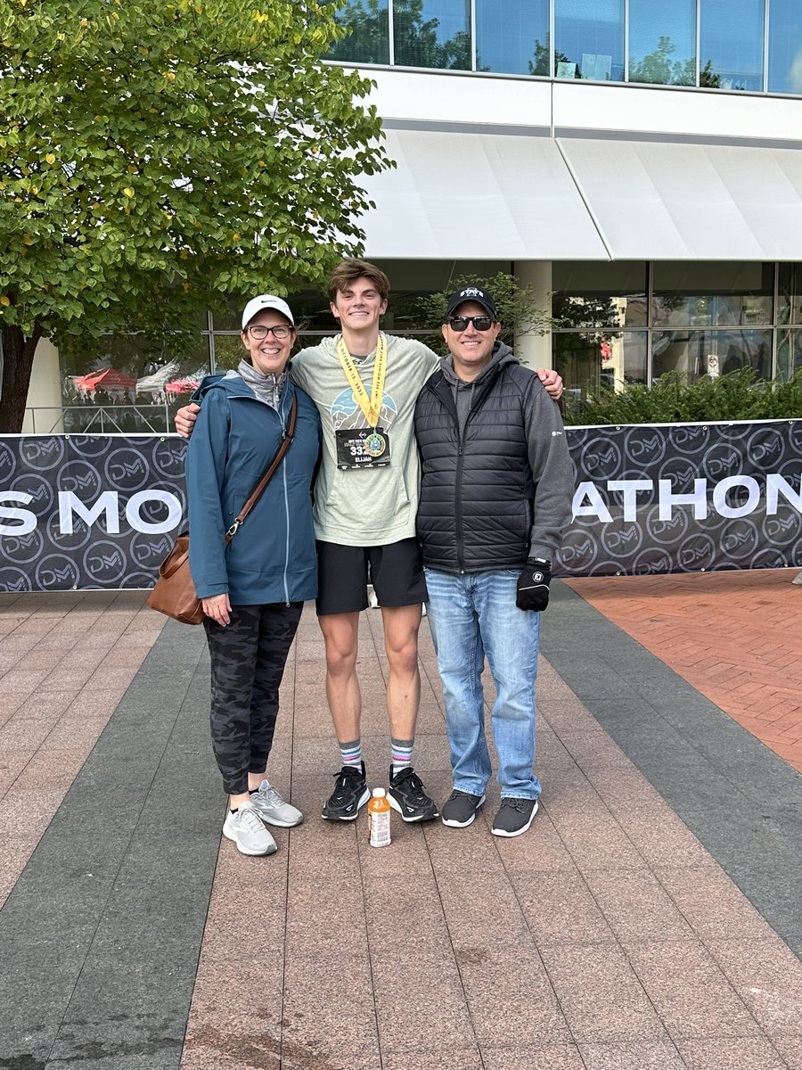 Finker_76's tweet photo. One of these people ran a 1/2 marathon this morning.  Hint-it wasn’t me. Proud of you Eli https://t.co/5QM4TRGliA
