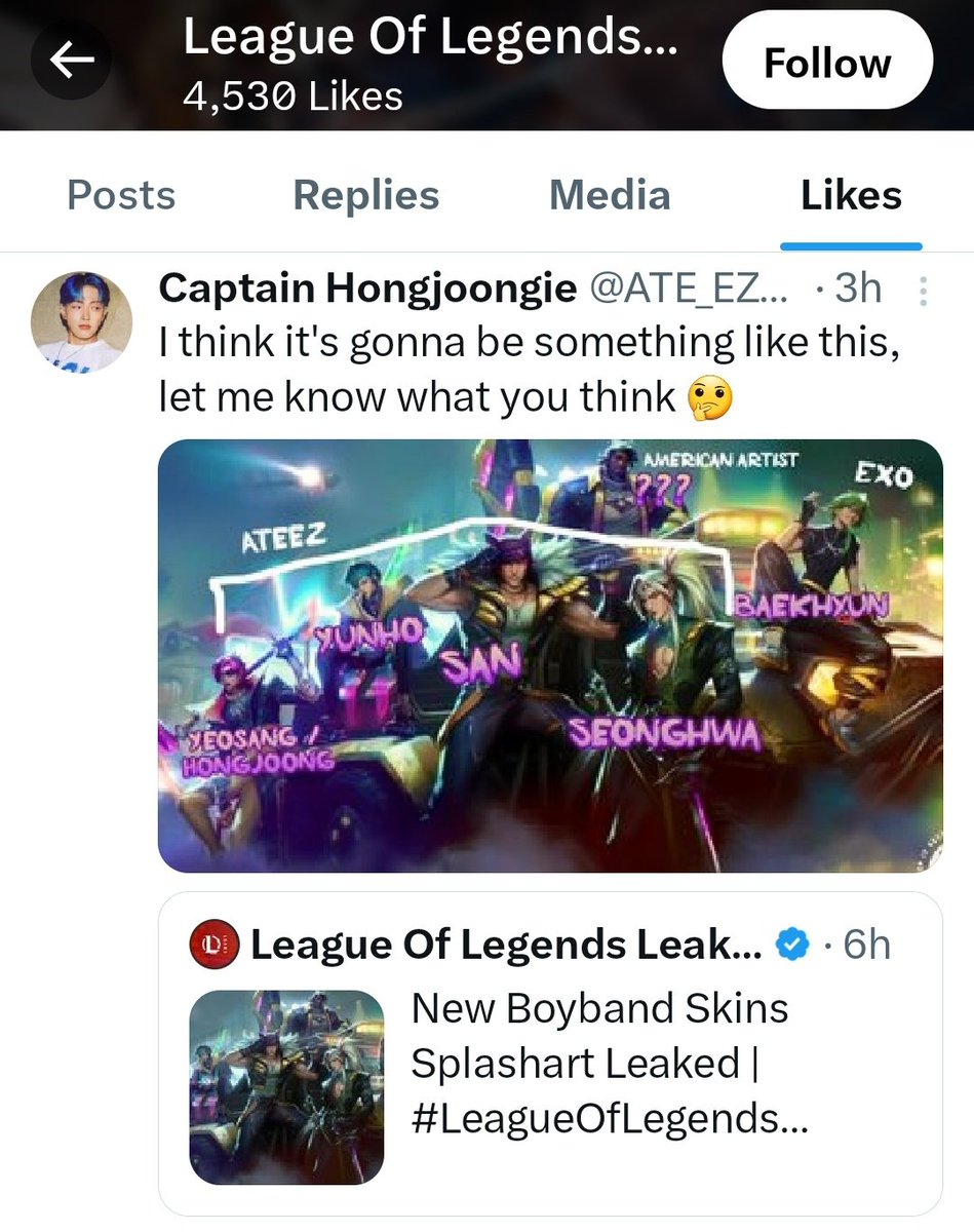 BOXIANx's tweet photo. based on league of legends leaked acc, this will be the line up the new group and baekhyun will be ezreal! https://t.co/xfwYNqKxbj