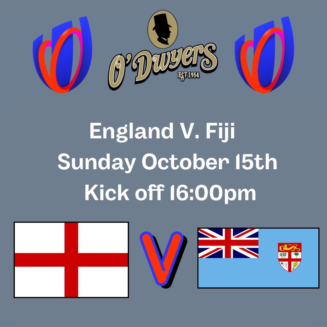 🏉 Don’t miss the Semi Finals of the Rugby World Cup at O’Dwyers! 🏉 🏉England 🏴󠁧󠁢󠁥󠁮󠁧󠁿 V. Fiji 🇫🇯 - 4pm 🏉France 🇫🇷 V. South Africa 🇿🇦 - 8pm. Don’t miss the action! 🏉 Catch all Rugby World Cup fixtures live at O’Dwyers Kilmacud! 😃 #RugbyWorldCup #RugbyWorldCup2023 #RWC2023 #Rugby