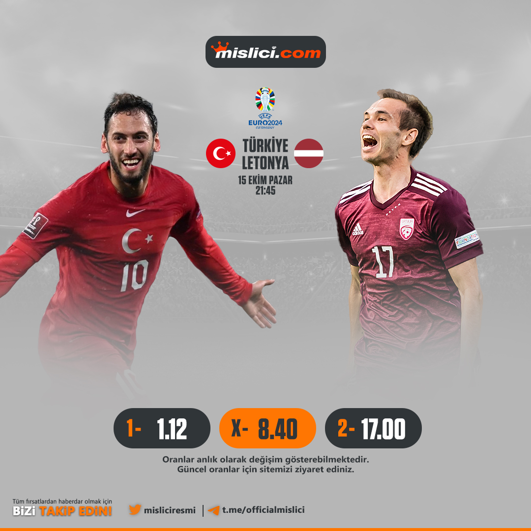 misliciresmi's tweet photo. 🔔Günün Maçı🔔
‼️#euro2024 maçları #mislici de. #Turkiye ile #Letonya karşılaşıyor‼️
🍀İZLE OYNA KAZAN🍀
📺Canlı maç izlerken bahis in keyfi #mislici.com da       
➡️Günlük 5 adet çekim
➡️15 dk da çekim garantisi
➡️Her 5 yatırımınıza 1 Yatırım da mislici den Hediye https://t.co/kvDtCTBxBX