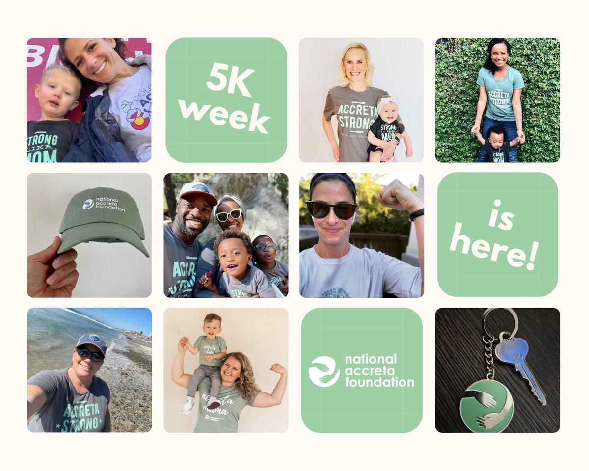 preventaccreta's tweet photo. Accreta Awareness Month Virtual 5K week is HERE! 🥳

Join accreta patients, survivors, providers, families &amp; supporters to raise awareness about #PAS #accreta  through October 22!

Register &amp; donate here: https://t.co/LS50PNdEjS

#AAM #1in272 📸 https://t.co/j5MOuCmUQr