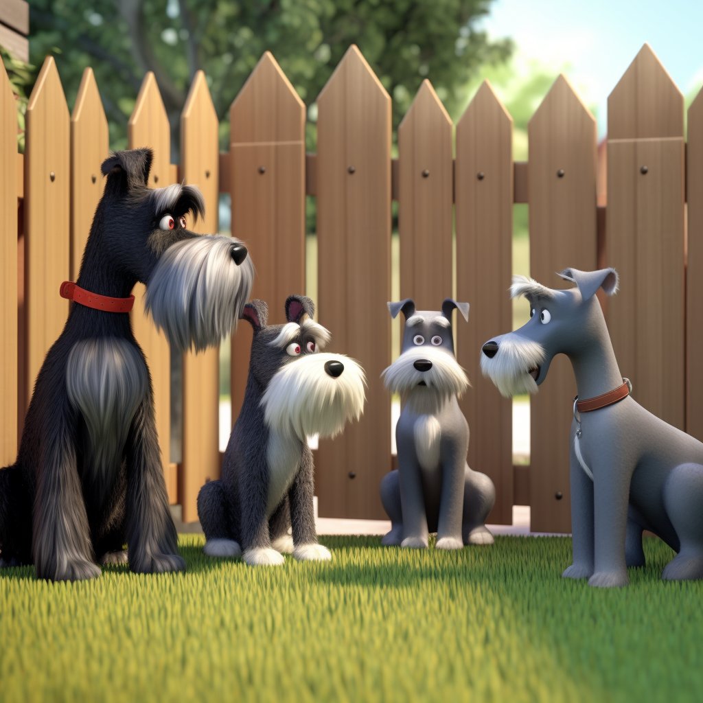 SchnauzerToons's tweet photo. Mini Schnauzer squad in their backyard as they huddle up, ears perked, discussing the neighborhood's squirrel dilemma! 😂🐿️

🐶🐶🐶🐶: "Those pesky squirrels are at it again! We need a plan, pals! #MiniSchnauzer #Squirrels #BackyardBarkfest #schnauzergang #DogsofTwitter #dogs https://t.co/xJbmNO0Jxf