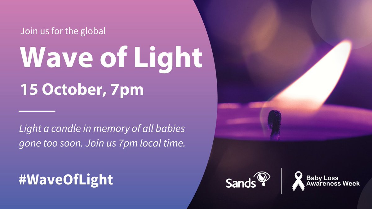 Join us this evening for the global #WaveOfLight 🕯️

As #BabyLossAwarenessWeek ends, we will come together &amp; light a candle for 1 hour to remember our much-loved babies 💙💖

Join us at 7pm for a Facebook Live stream ⬇️

bit.ly/WoLsands

#BLAW #BabyLoss #BLAW2023