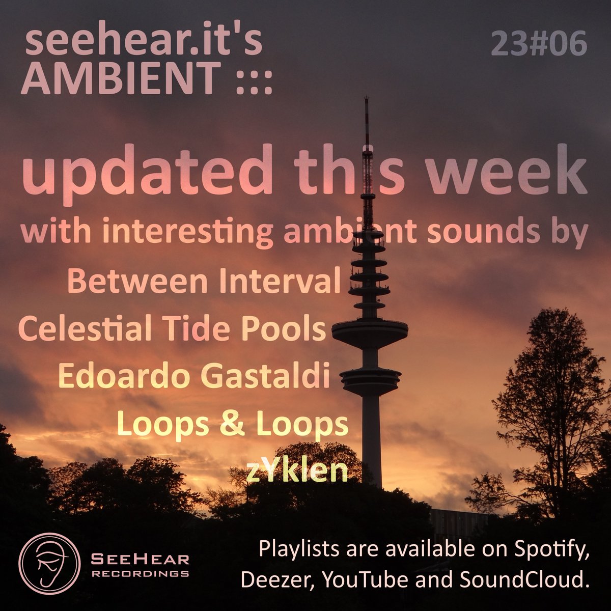 seehear.it's AMBIENT ::: now with great #ambient #music by

Between Interval <a href="/strandstefan/">Stefan Strand</a>
Celestial Tide Pools <a href="/CelestialPools/">Celestial Tide Pools</a>
Edoardo Gastaldi <a href="/GastaldiEdoardo/">Edoardo Gastaldi Music</a>
Loops &amp; Loops <a href="/lofi_bogolub/">loops&loops</a>
zYklen

on #Spotify&gt;open.spotify.com/playlist/5Iun2…
and #Deezer #YouTube #Soundcloud