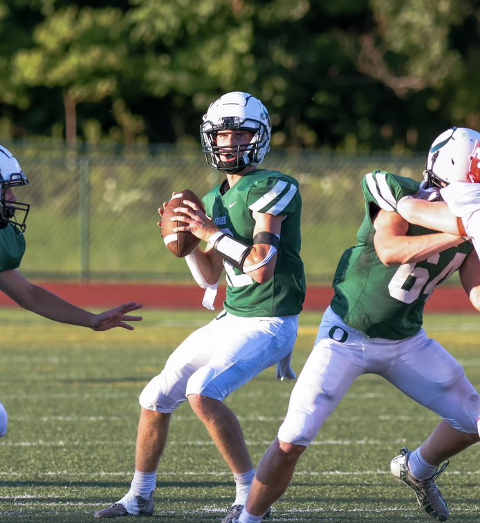 OlivetSports's tweet photo. Congrats to our OHS Athlete of the Week — Patrick Priesman!

The junior returned to the QB position Friday and was instrumental in Olivet’s 21-14 win at Lansing Catholic. Despite wearing a cast on his left hand, he threw for 132 yards &amp; 2 TDs. He also made 4 tackles as an OLB. https://t.co/L6t4dCNddk