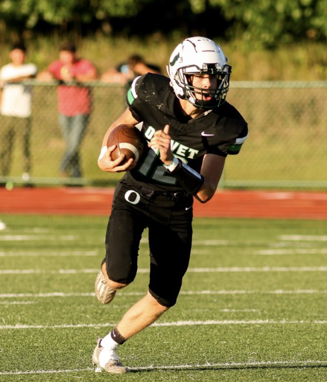 OlivetSports's tweet photo. Congrats to our OHS Athlete of the Week — Patrick Priesman!

The junior returned to the QB position Friday and was instrumental in Olivet’s 21-14 win at Lansing Catholic. Despite wearing a cast on his left hand, he threw for 132 yards &amp; 2 TDs. He also made 4 tackles as an OLB. https://t.co/L6t4dCNddk