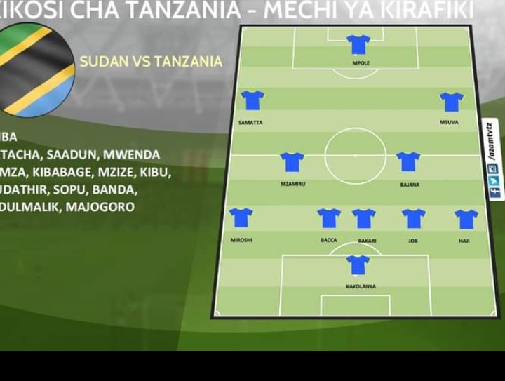 SUDAN vs TANZANIA:  

Mechi ni saa 1:00 usiku LIVE #AzamSports1HD

#MechiYaKirafiki #FriendlyMatch