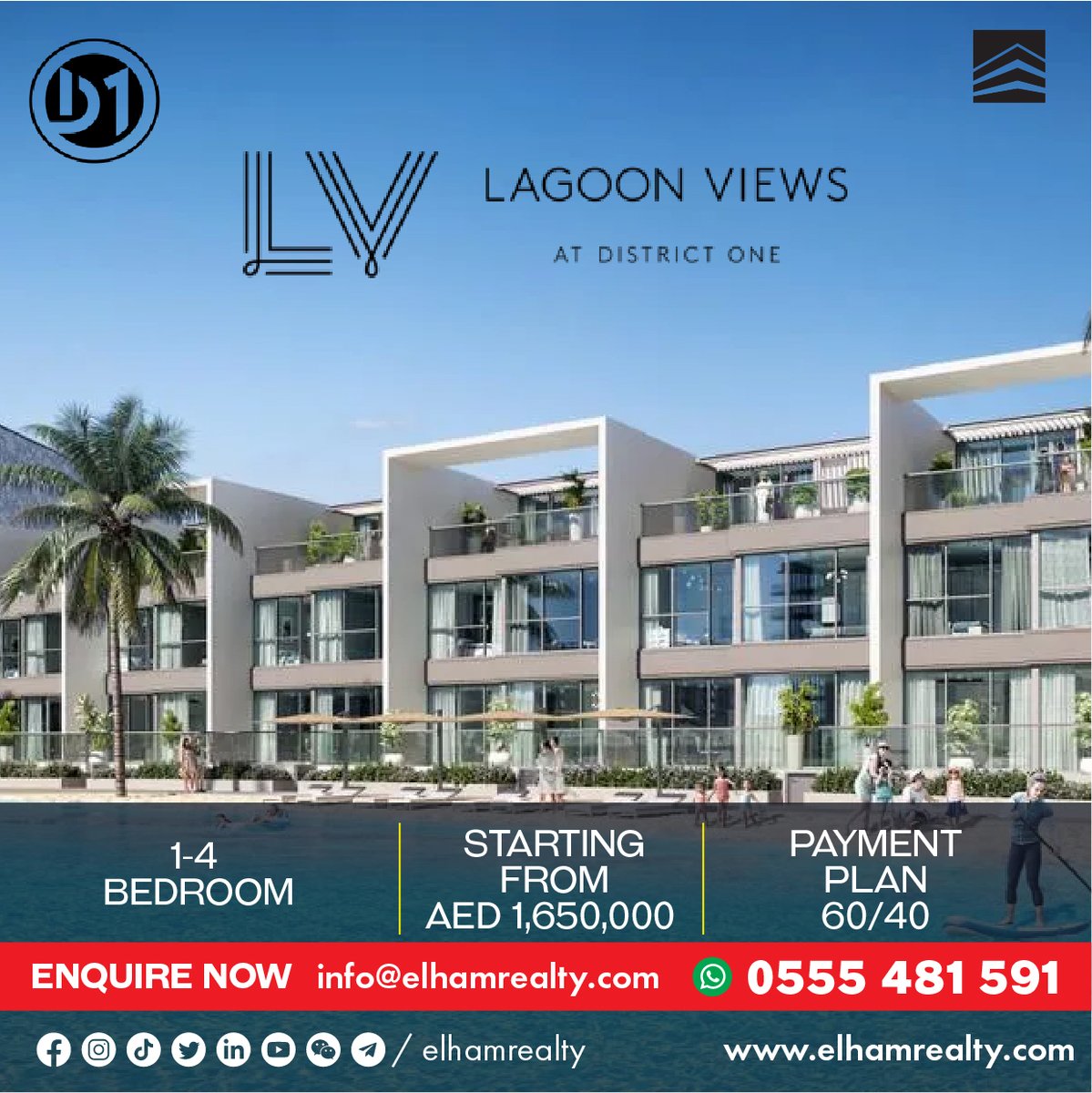 elhamrealty's tweet photo. Lagoon Views at District One offers 1 to 4-bedroom apartments, penthouses, and Lagoon villas. Nestled in the heart of MBR City, Dubai, this 22- storey tower promises a luxurious lifestyle with leisure areas and beachside attractions.Starting from AED1.65 M. #elhamrealty #ereae https://t.co/d6Xzh8uBYQ