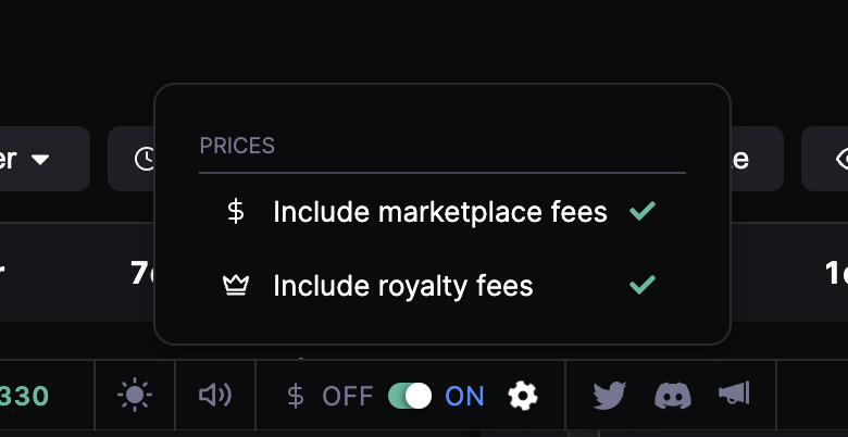 solsniperxyz's tweet photo. Wanna check prices with fees? 👀

Just toggle the fee switch at the bottom of our app to factor in marketplace and royalties fees when you shop! 🛍️ https://t.co/45nCwWdcmU