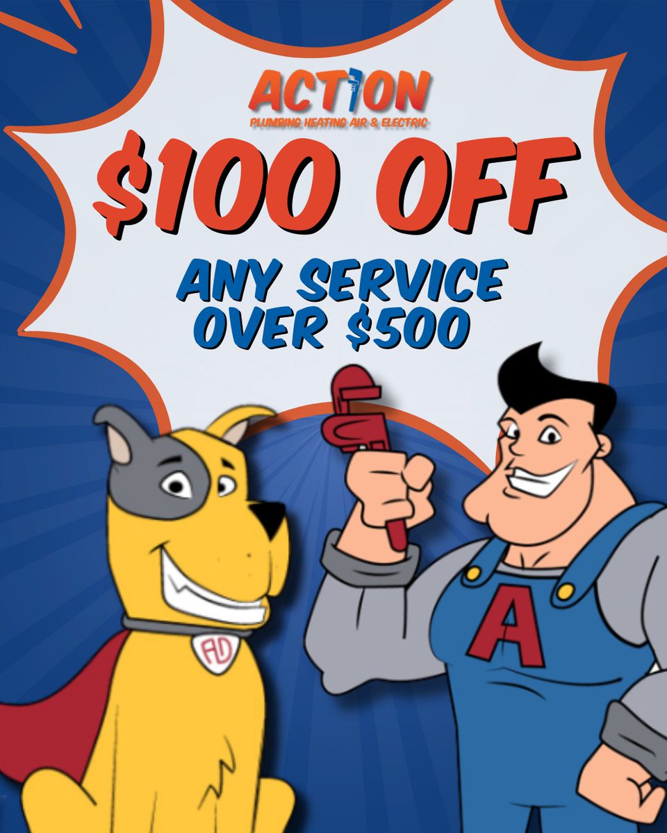actionplumbing's tweet photo. Your plumbing needs, our discounts! Take $100 off any service over $500. Quality service meets unbeatable prices. 🛠️💸 

#BigSavings #ActionPlumbingPromos https://t.co/N9lTJc1wCO