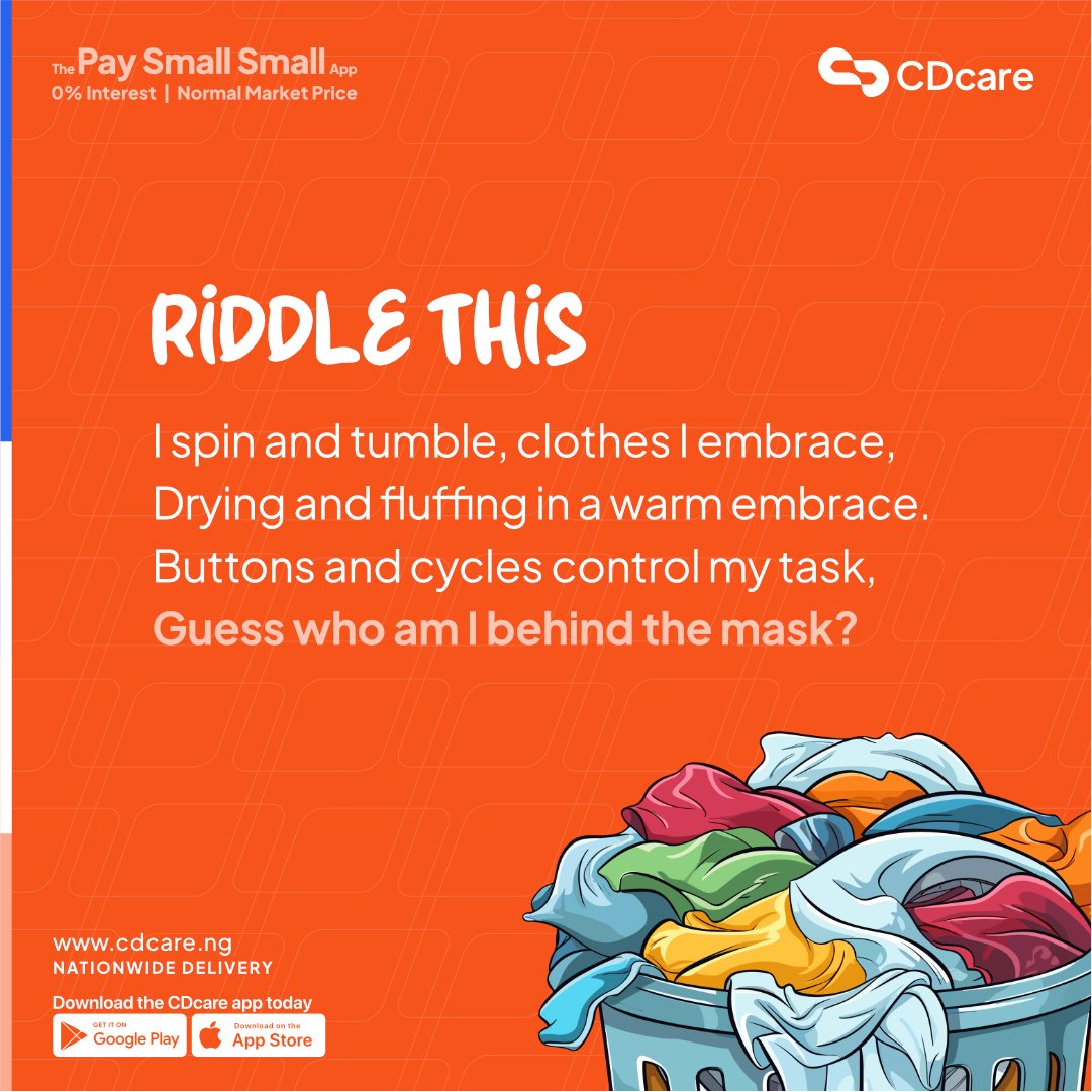 CDcareNG's tweet photo. Attempt this riddle.

How much do you know about your appliance's functionality? This one is a very easy one. Drop your answer in the comment section.

#Riddlethis #CDcarepaysmallsmall