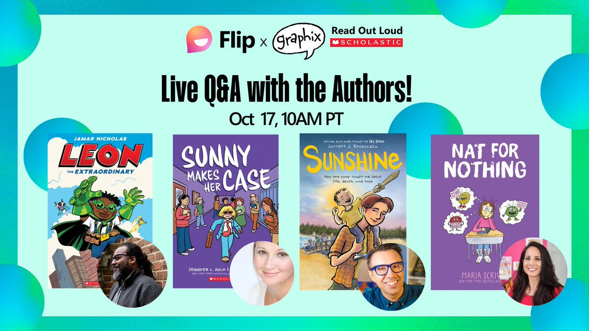 Flip (@microsoftflip) on Twitter photo Meet these incredible creators and hear them READ OUT LOUD during #TeachGraphix Week!
We'll be LIVE on October 17 and would love to have you join the fun... you're all invited! aka.ms/FlipEvents
<a href="/ScholasticEdu/">Scholastic Teachers</a> <a href="/jamarnicholas/">Jamar Nicholas</a> <a href="/mariascrivan/">Maria Scrivan</a> @StudioJJK Meet these incredible creators and hear them READ OUT LOUD during #TeachGraphix Week!
We'll be LIVE on October 17 and would love to have you join the fun... you're all invited! aka.ms/FlipEvents
<a href="/ScholasticEdu/">Scholastic Teachers</a> <a href="/jamarnicholas/">Jamar Nicholas</a> <a href="/mariascrivan/">Maria Scrivan</a> @StudioJJK