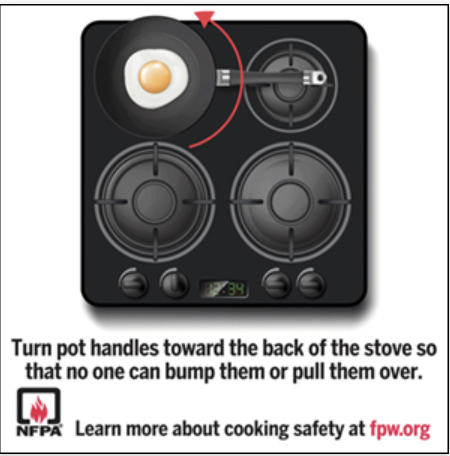 HiwasseeDamFD's tweet photo. Turning handles back can prevent burns, spills and fire. And if you have small children, using the back burners is safer until they learn to avoid hot things.
#FirePreventionWeek https://t.co/NlzCORZsfR