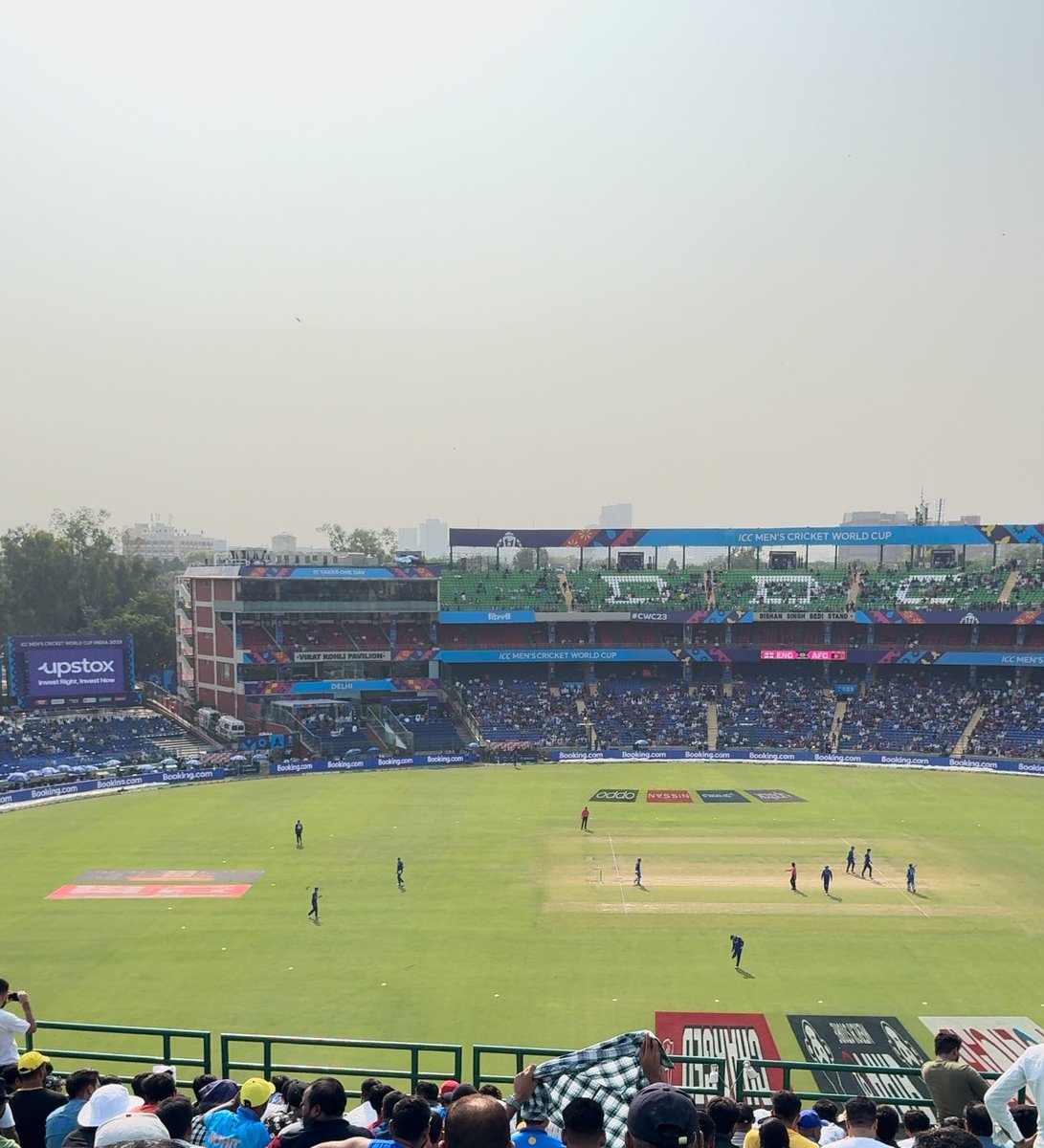 iamshehneela's tweet photo. Here at the Arun Jaitley stadium in Delhi.  
Congrats to Afghanistan they have beaten the world champions England in Delhi. It’s one of the biggest shocks in the World Cup an extraordinary victory a greatest moment in their cricketing history!
#ENGvAFG #bbccricket #cwc23 #India https://t.co/emTeV5orUm